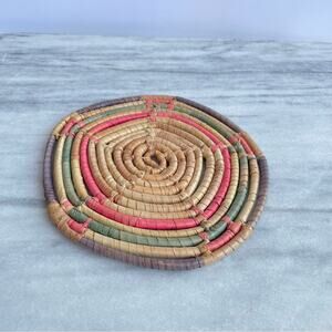 Vintage | Woven Rattan Trivet Hot Plate Boho Colorful Kitchen Artisan Seagrass